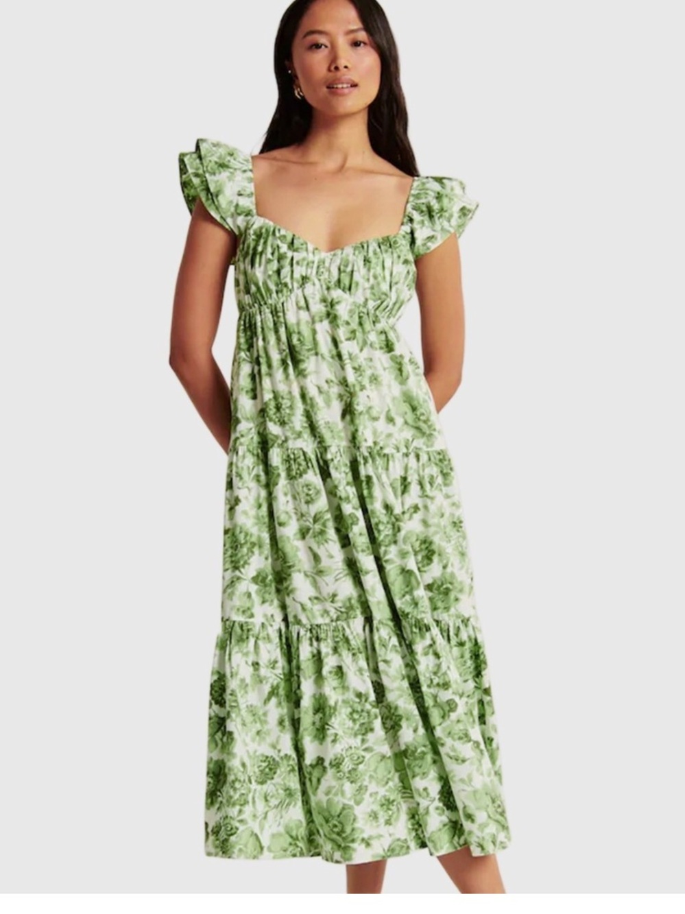Abercrombie & Fitch Green Floral Midi Dress ladies size large